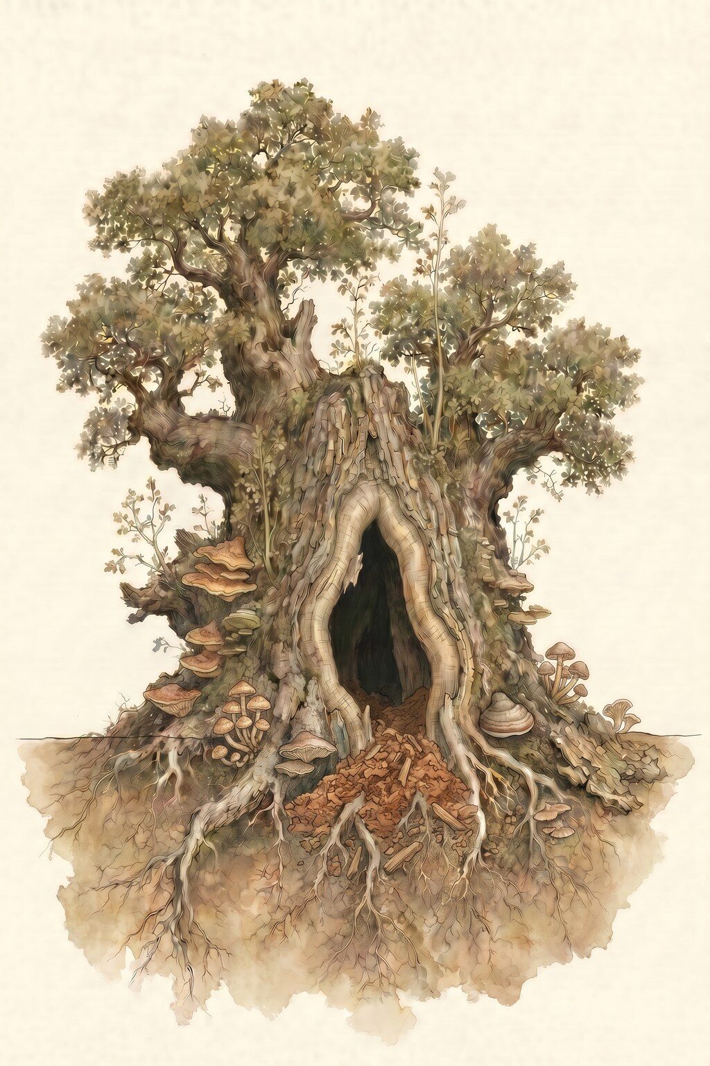 Ilustracija starenja — duplja u deblu, gljive i reiterativni izboji